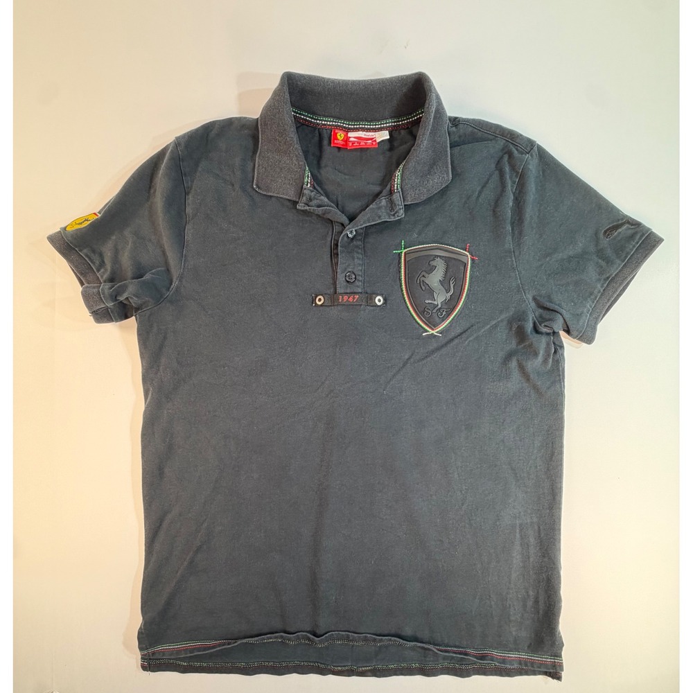 Puma Scuderia Ferrari Polo Shirt Mens Medium Black Short Sleeve Racing SF Logo